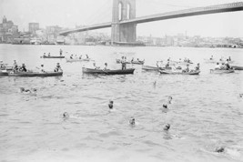 Swimmers Race to Coney Island just past the Brooklyn Bridge - Art Print - £17.55 GBP+
