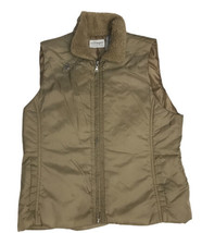 Liz Claiborne Puffer Vest Women Large Faux Fur Collar, Brown Tan Light V... - $18.05
