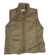 Liz Claiborne Puffer Vest Women Large Faux Fur Collar, Brown Tan Light V... - $343.60 MXN