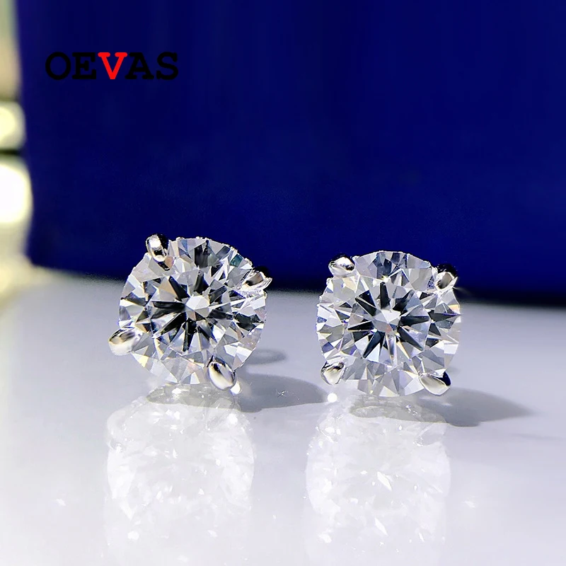 100% 925 Sterling Silver 7*7High Carbon Diamond Stud Earrings For Women Sparklin - £30.29 GBP