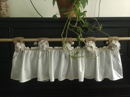 Natural Burlap/White Muslin Victorian Style Valance With Tab Top Opening - £19.78 GBP