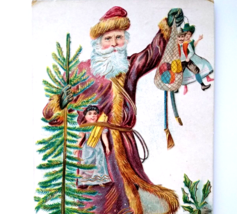 Santa Claus Christmas Postcard Old World Purple Robe Coat Tree Germany Series 14 - £57.13 GBP