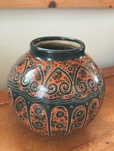 Estate Artist Signed San Juan Rust Orange &amp; Black Curlicue Hearts Tribal... - £15.44 GBP