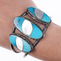 7&quot; Vintage Zuni sterling Turquoise and shell bracelet - £272.17 GBP