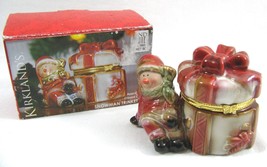 Kirkland&#39;s Santa Snowman with Christmas Present Trinket Box Glazed Ceram... - £7.75 GBP