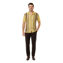 Mens Stacy Adams Italian Style Knit Woven Shirt Short Sleeves 3112 Honey Beige image 3
