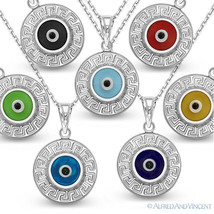 Evil Eye Bead Pendant Greek Key Turkish Nazar Hamsa 925 Sterling Silver Necklace - £21.98 GBP