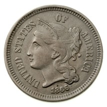 1866 3 Cent Nickel 3CN in Extra Fine XF Condition, Natural Color, Strong... - $74.24