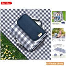 Outdoor Waterproof Foldable Large Navy Blue Gingham Picnic Blanket for F... - $32.62
