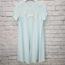 Vintage Peignoir Shadowline Robe Baby Blue Size S MCM Bow Midi 60s Short Sleeve - $29.65