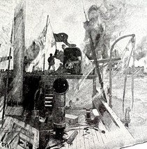 Naval Battle In Manila Bay Cuba 1902 Half Tone Art Emerson History Print... - $22.50