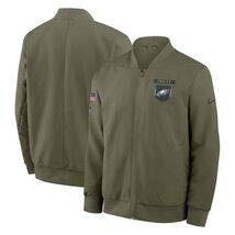 Mens Eagles Salute to Service 2025 Sideline Full-zip Bomber Jacket - Olive - €86,29 EUR
