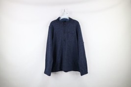Vintage Woolrich Mens Large Spell Out Half Zip Fleece Pullover Sweater Blue - £31.61 GBP