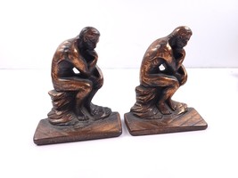 The Thinking Man Rodin Statue Bookend Set of 2 Metal Brass Finish 5.5&quot; x 4&quot; - £23.91 GBP