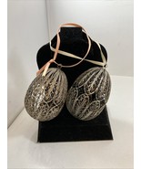 Two 3” Long Silver Tone Metal Filigree Hanging Eggs Ornament Easter Chri... - $27.67
