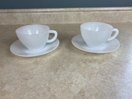 Federal Glass  Lot of 2 Vintage Pure White Milk Glass Cup &amp; Saucers - £10.24 GBP