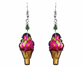 Ice Cream Cone Graphic Dangle Earrings - Womens Fashion Handmade Jewelry... - £11.63 GBP
