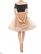 Gold Layered Tulle Midi Skirt Outfit Women Plus Size Fluffy Tulle Skirt image 1