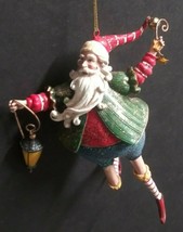 Glitter Santa w/ Striped Candy Cane Socks and Hat Christmas Ornament 6.5&quot; - £11.79 GBP