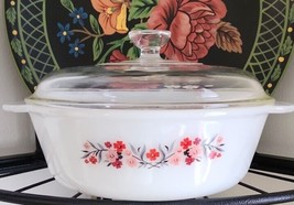 Vintage 1960s Fire King ~ Primrose Pink &amp; Red 1.5 Qt. Round Casserole Dish &amp; Lid - £35.31 GBP