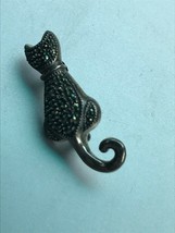 Vintage Small Sterling Silver Hallmarked Marcasite Sitting Kitty Cat Pin Brooch  - £15.57 GBP