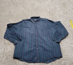 Specialty Collection 100% Cotton Long Sleeve Button Down Green Stripe Shirt - $8.99