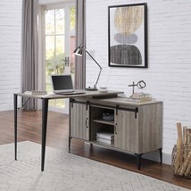 Grey Oak Writing Desk | Sliding Barn Door | Modern Home Office - $226.99