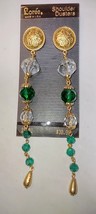 Loree Shoulder Dusters Dangle Earrings 21752Gold Tone Green Clear Beads ... - $11.40