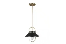 Dormer 1-Light Matte Black Pendant w/ Metal Shade &amp; Satin Brass Accents - £19.37 GBP