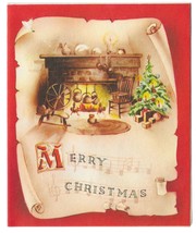 VINTAGE 1940s WWII ERA Christmas Greeting Card Art Deco TREE Fireplace P... - £11.86 GBP