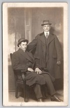 RPPC Two Handsome Men Dapper Gentlemen Hats Coats Studio Photo Postcard Q23 - £11.15 GBP