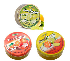 3 Pack Woogie Fine Drops Citrus Mix Flavors Tin Austrian Lollipop Hard Candy - £11.67 GBP