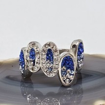 925 Sterling Silver Blue &amp; White Crystal Pave Cocktail Ring Size 7  - $29.95