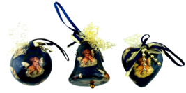 GiftCo Decoupage Ornaments Victorian Angels Set of 3 Blue Gold - £11.32 GBP