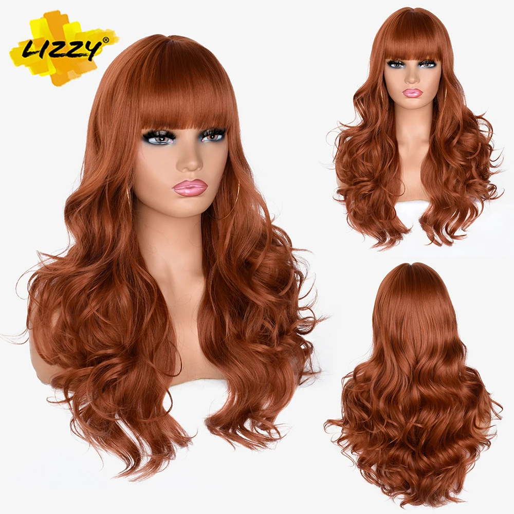 Long Wavy Hair Wigs For Women Red Brown Copper Ginger Synthetic Natural Body - £22.26 GBP+