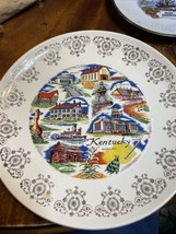 Vtg Kentucky Souvenir Plate Gold Filigree Edge State Scenes Marked Handmade - £18.92 GBP