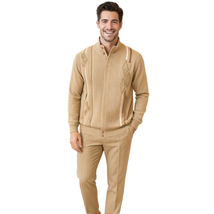 Men's Fancy European Sweater Jacket By Silversilk Fashionable 11009 Tan image 2