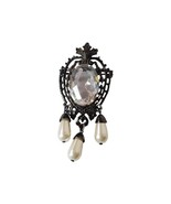 Vintage Pin Brooch Faux Clear Dangle Pearl Edwardian Victorian Costume Goth - £12.71 GBP