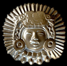 Ancient Aztec Inca Maya King sculpture plaque in Bronze Finish - $29.69