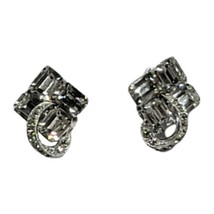 1950’S Signed Eisenberg Rhodium Crystal Rhinestone Icing Statement Clip Earrings - £52.29 GBP