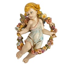 Vintage Fontanini Simonetti Spring Cherub Angel Floral Wreath Depose Italy - £26.03 GBP