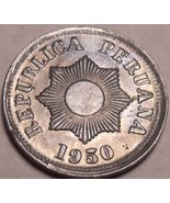 Scarce Rare Unc Peru 1950 2 Centavos~Radiant Sun~1st Year Ever~Zinc~Free... - £3.25 GBP