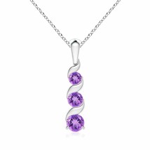 Channel-Set Amethyst Three Stone Journey Pendant in Silver (Grade- A, Size- 4MM) - £119.99 GBP