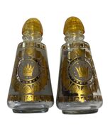Vintage Gold Crown Salt and Pepper Shakers Mid Century Glass Hollywood R... - $27.00