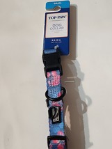 1ct Top Paw Fashion Small Dog Collar- Blue Pink Flower Print Pattern 10-14&quot; - £9.28 GBP