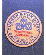 Milk Bottle Caps Curran &amp; Fox Dairy Whipping Cream Cap Oak Park Vintage ... - $9.89