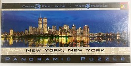 NEW YORK SKYLINE AT NIGHT 750 Piece Panoramic Jigsaw Puzzle Twin Towers - $12.86