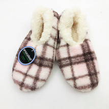 Snoozies Women&#39;s Plaid Brown &amp; Off White Slippers Medium 7/8 - £10.11 GBP