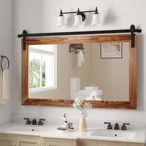 Farmhouse Barn Door Mirror - 39" X 24" Rustic Wood Framed Wall Mirror For Bathro - $266.99