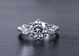 Engagement Ring 2.60Ct Round Cut Three Diamond Solid 14K White Gold in Size 7.5 - £201.85 GBP